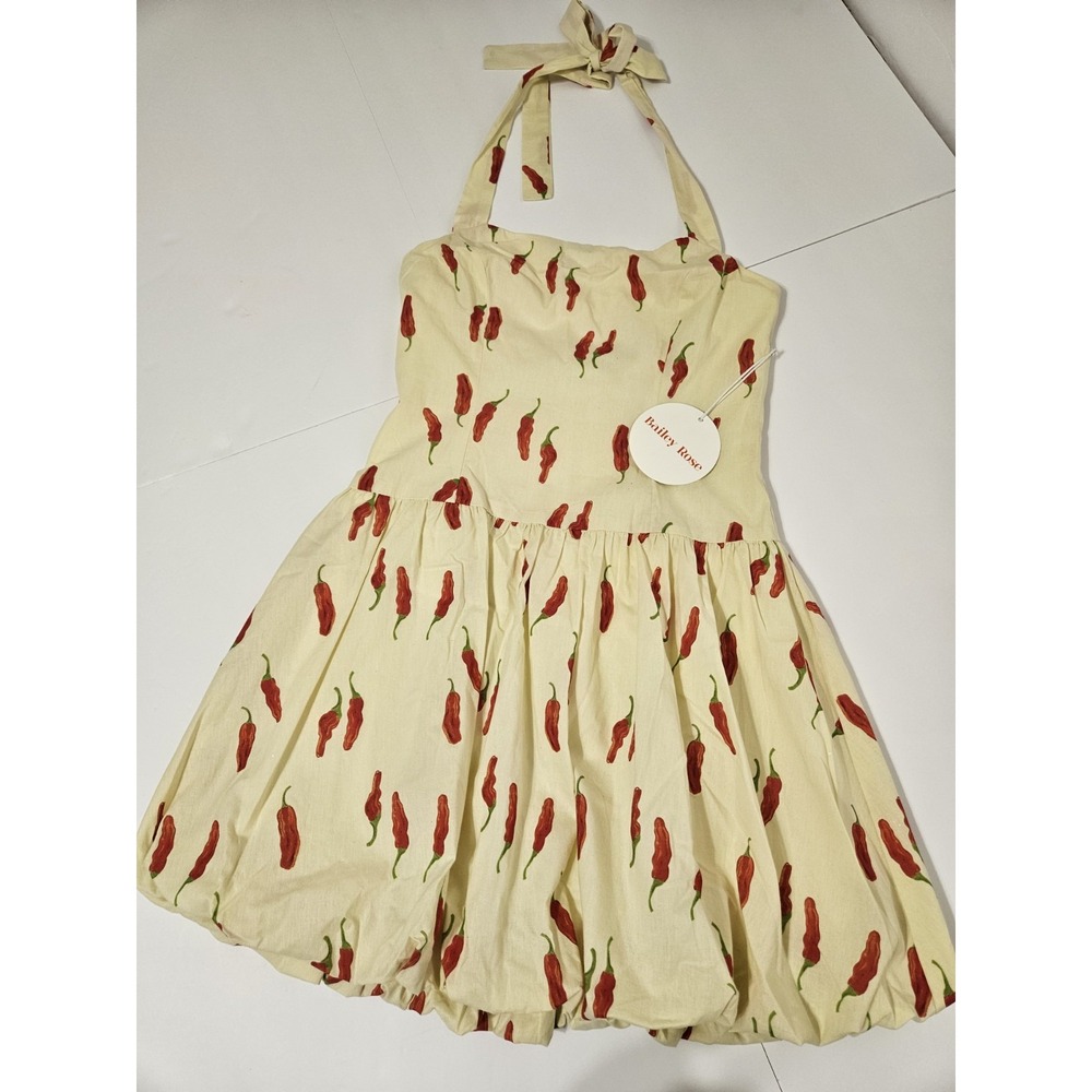 Bailey Rose Red Chili Pepper Halter Bubble Hem Mini Dress Womens Size Small